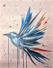 Hand Painted Abstract Minimalist Bird Wall Art Acrylic Canvas Room Decor 16×20