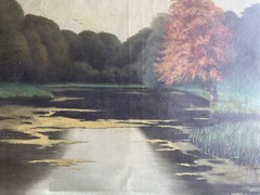 Oil Painting Landscape Sky Lake Tree Shore Pond Reed Autumn Art Nouveau