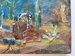 Vintage Original Oil Painting Assemblage Art Underwater Fish Sea Ocean Aquarium