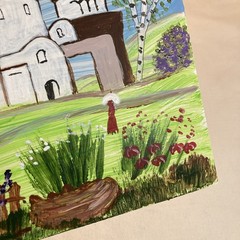 Original Painting Art Russian Eastern Orthodox Church Flower Tree Landscape