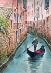 Original Arts Painting VENICE ITALY A Walk Through the GRAND CANAL on GONDOLA A4