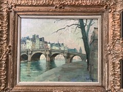 French PostImpressionism The Pont Neuf in winter Original Oil Vintage painting
