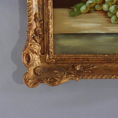 Oil On Board Floral Still Life Painting Of Roses & Grapes By J. Bernard C1920