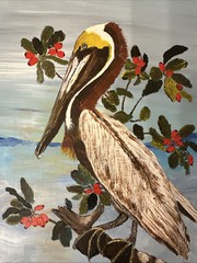 Pelican Painting In Antique Frame Original Art Work Signed By Artist, Beach