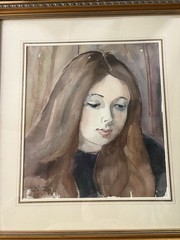 Portrait Woman 1969 Albert Ceen Italian Watercolor Signed Framed