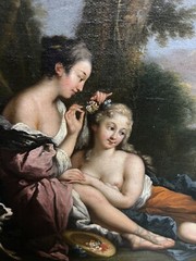 Francois Boucher „Nymphs and Putti resting in a Wooded Landscape“ oil painting