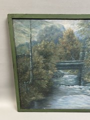 Blue-Green Landscape Flowing River Oil on Canvas