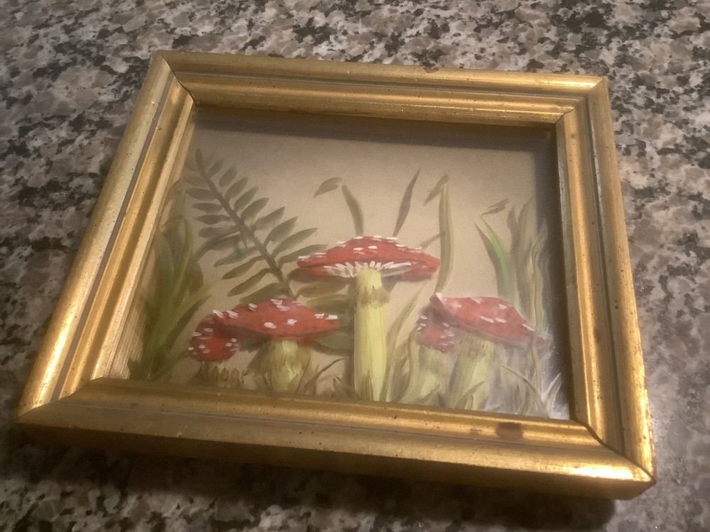 Edmond Nogar 1970s NON-floral! Very scarce spotted MUSHROOMS! 6 1/2 x 7 1/2