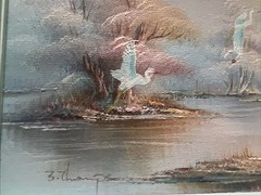 Seascape Birds Original Oil Painting Signed B. Thompson Wood Frame-Coastal VTG