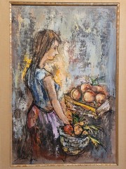 🔥Fine Vtg Old Paris French Impressionist Woman Fruit Market Oil Painting 1960s