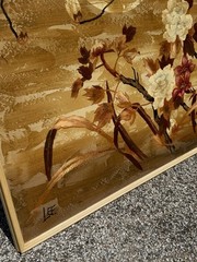 Lee Reynolds Signed Canvas Oriental Dogwood Bonsai Tree Blossom Mid Century