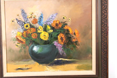 Vintage Bouquet of Flowers Still Life Oil Painting On Canvas Signed Meri