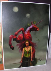 RED UNICORN Dan Dos Santos Original Tanith Lee Book Cover Fantasy Painting Art