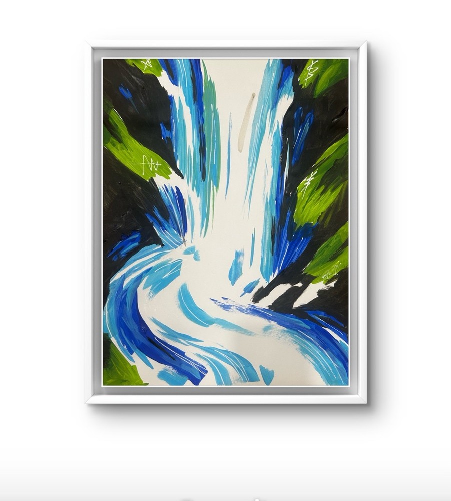 Original Abstract Waterfall Painting 14×11 paper Modern Wall Art Home Decor