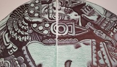 MAYAN ARTWORK-COYOLXAUHQUI -PRISON MADE, 4 SECTIONS, OWNER FRAME PREFERENCE.