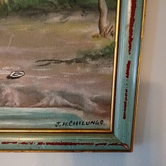 African Village Oil On Canvas Painting by J.H Chilungo 17 1/2 x16 1/4 H Framed