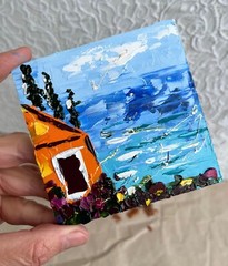 Amalfi Coast Painting Italy Original Art Positano Oil Impasto Wall Art 4 x 4 in