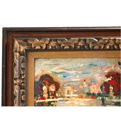 Pair Mid-Century Oil Paintings Signed Rico + Harbor Scene–Palette Knife–Framed