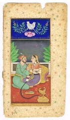 Indian Painting Of Mughal Emperor & Empress Love Scene On Paper 3.25×6 Inches