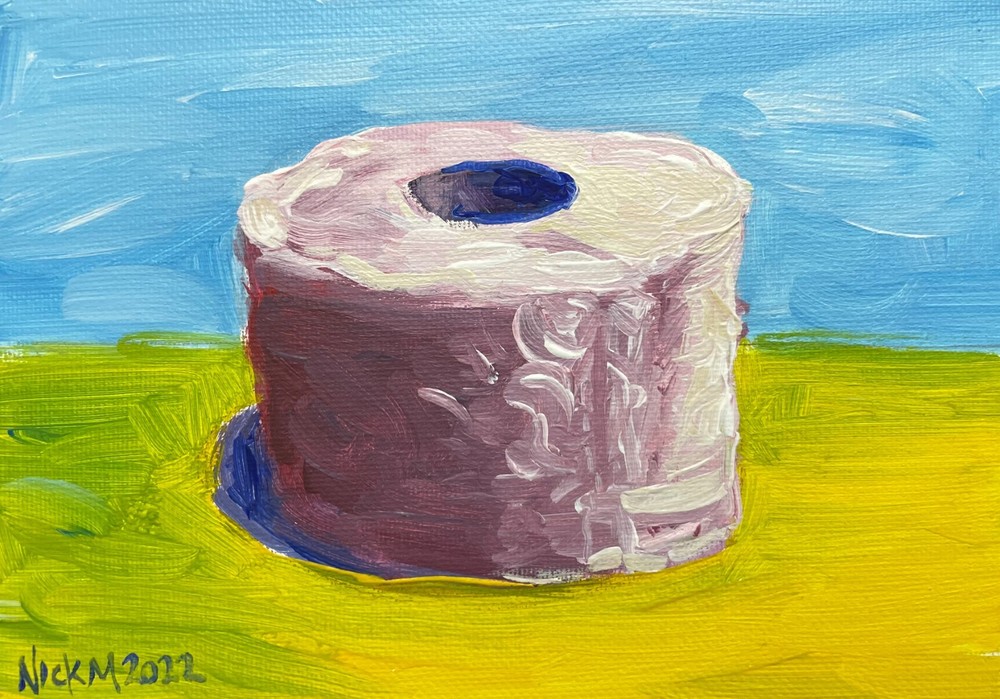 Toilet Paper- 5×7 inch painting- artist Nick Mears