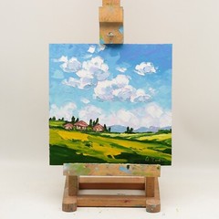 Landscape Art Original Italy Oil Painting Tuscany Countryside Wall Art Cloud 8×8