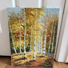 Oil Painting Landscape Fall Forest Original Artist Carlos White Birch Trees