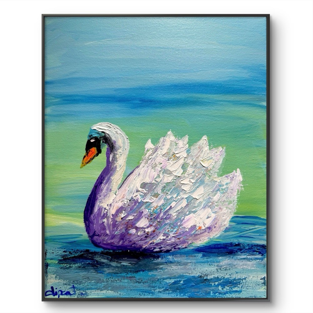 Swan 11×14 Canvas Original Artwork Elegant Modern Handmade Fine Art Decor Home