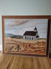 Vintage 1978 Original Oil Painting – Country Church Landscape – Framed
