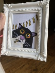 PRINT Whimsical Cat Cute,funny, Painting,framed,miniature,small,mini