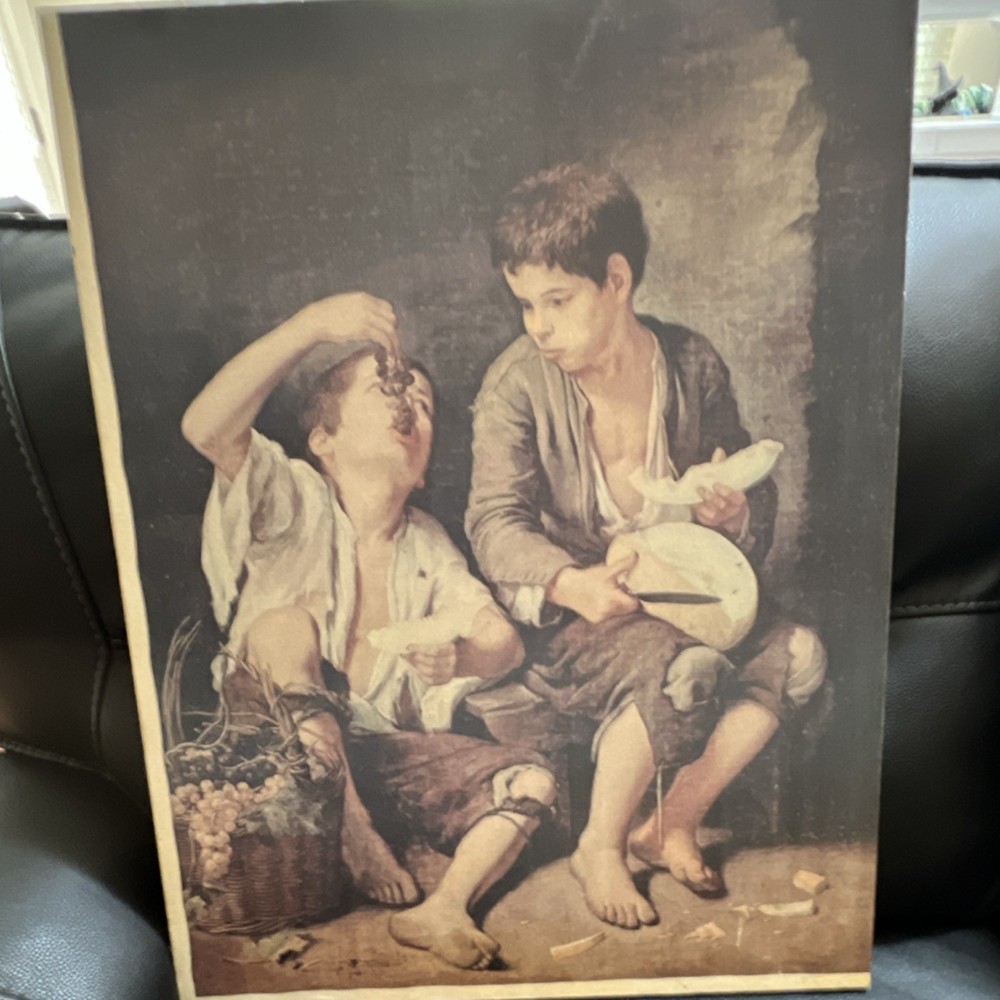 Realism Canvas Painting of Boys with Fruit Basket, Unframed 23 x 29