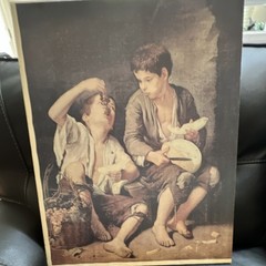 Realism Canvas Painting of Boys with Fruit Basket, Unframed 23 x 29