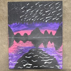 Purple Night Sky Landscape Painting Acrylic Mountain Water Wall Art