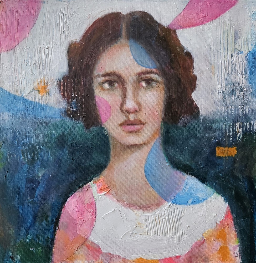 Painting Original Woman Face Portrait GALLERY WRAPPED CANVAS 16x16x1.5