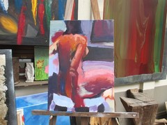 Woman in Bath Nude Back Study 70×50 Acrylic Picture LW Modern Expressive Painting
