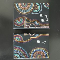 Abstract Dot Painting Guitar & Music Notes Acrylic Canvas Diptych Art Set