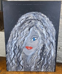 Vintage Painting „Nightlife Woman“ 24″ x 18″ Canvas on Stretcher, Acrylic Paint
