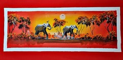 ORIGINAL TRIBAL AFRICAN ELEPHANT SUNSET ACRYLIC PAINTING CANVAS ARTIST MISHECK