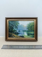 Fishing Boat Original Oil Painting 6×4 Framed Signed Lake River Landscape Art