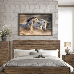 Large Framed Horse Wall Art: Horse Wooden Painting Western Pictures Wild Animals