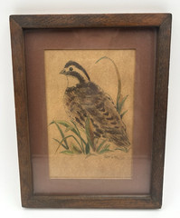 Vintage Susan Pifer Watercolor Quail Picture 8 5/8″ x 6 5/8″
