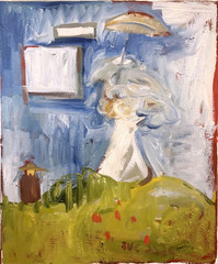 Abstract Woman With Parasol Landscape Oil Painting 24”x20” Canvas Original Art
