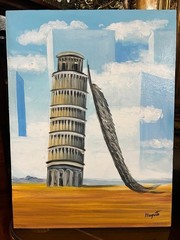 Rene Magritte – Amazing Oil Canvas – Signed – Stamped – Surrealism Style