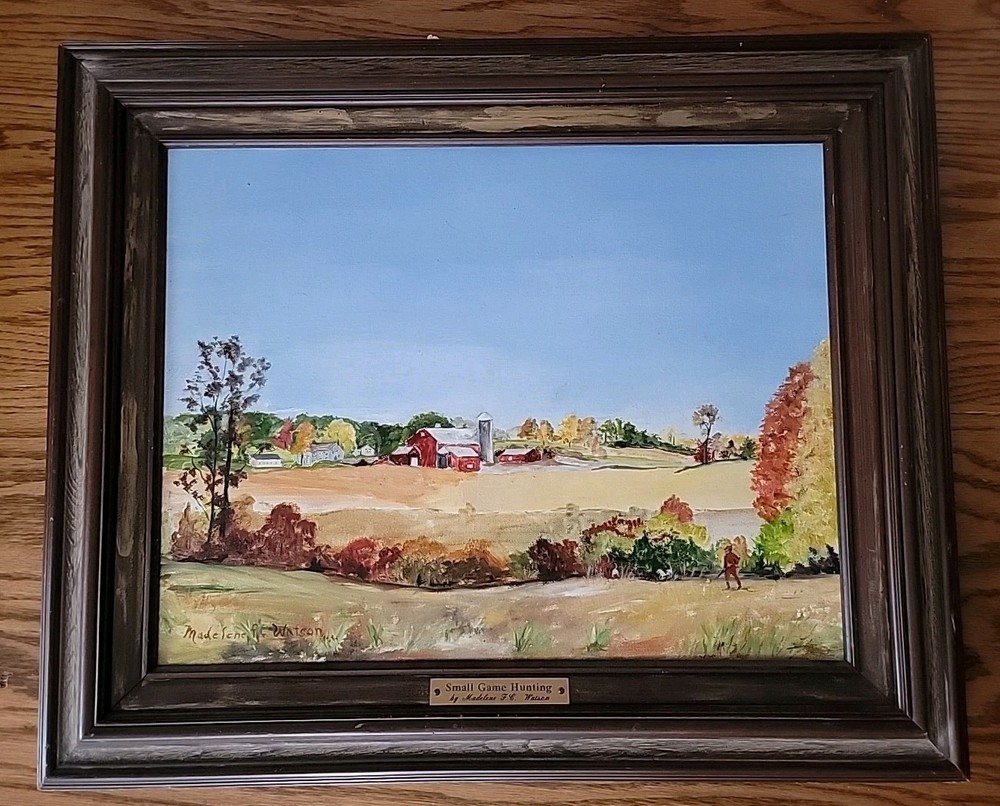 1996 Vintage Madelene Watson Conneaut Lake Pa Artist Farm Hunting Oil Painting
