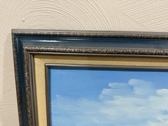 Vtg Painting SIGNED Lighthouse Framed 41.5 “ x 29.25 Wall Art Coastal Home Decor