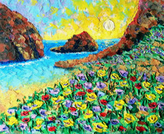 Sea Beach Coastal Original Oil Painting. Italy Natural Sea Landscape .25×31 cm