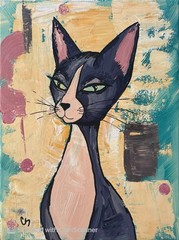 Stylized Debonair Tuxedo Cat Original Acrylic Painting 11×14 Signed Canvas Art