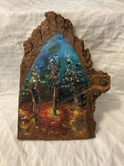 Abstract Forrest by Turkish artist Oya Bolgun 14”x10”x1/2” Wood Bark Panel 1996