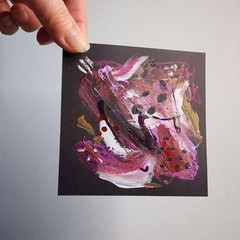 4×4 Inch Abstract Painting on Paper Raspberry #1 Unframed Original Art AMBER K