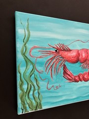 Beach Coastal Art Red Lobster Hand Painted Oil On Canvas 11×14 , Art By Kim G.