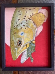 Brown Trout Original Mixed Media 11x14in Painting Fly Fishing & Trout Fishing